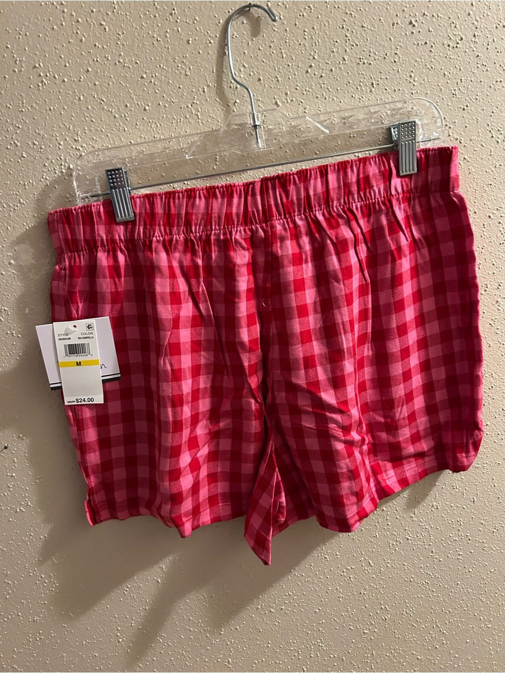 Pink Gingham Elastic Waist Shorts